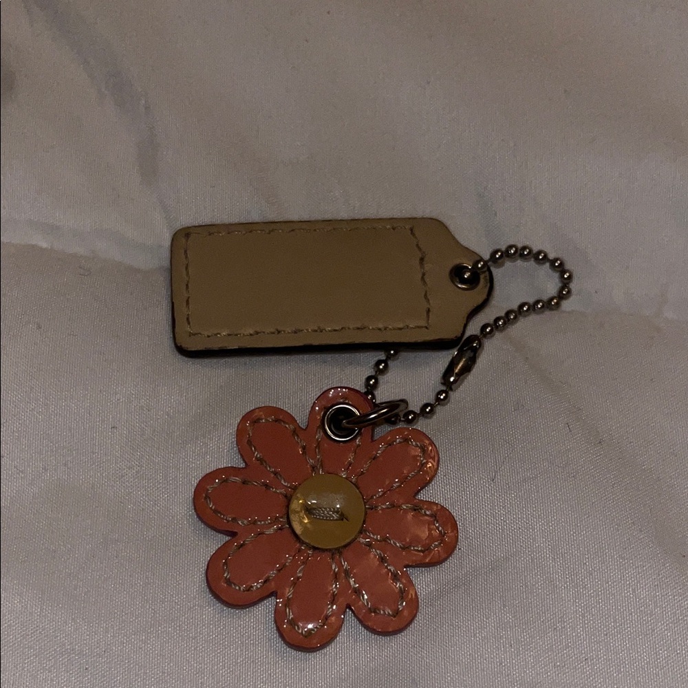 Coach Orange Flower Keychain with Tan Tag - Picture 3 of 3